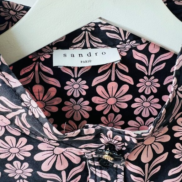 Sandro Helia silk crop top, black/pink, Size 1 - Picture 4 of 11